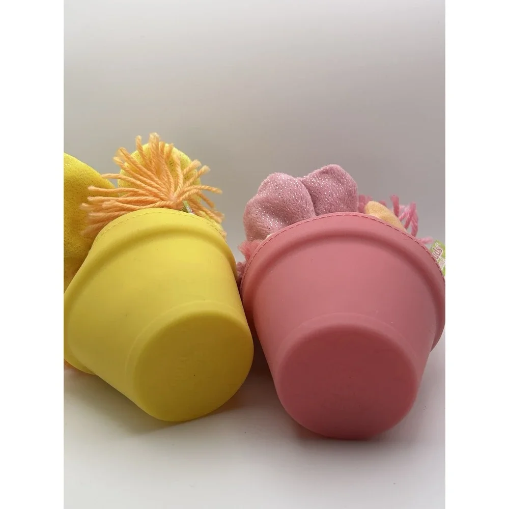 Lot Of 2- ‎ Flower Buds Soft Doll Flips Into Pot Yellow Pink